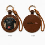 Custom Pet Memorial Keychain Leather Dog Portrait Memorial Gift Front and Back Details Display