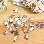Close up of custom engraved wooden pet photo puzzle pieces