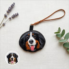 Custom handmade needle felted pet portrait keychain close up detail