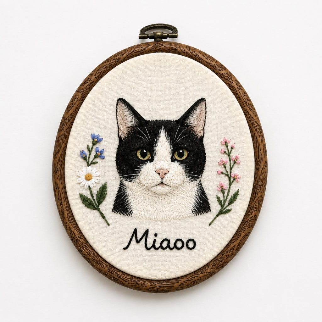 Custom Pet Portrait Embroidery Hoop – Personalized Pet Wall Art