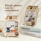 Custom wooden pet photo puzzle with personalized dog face and name