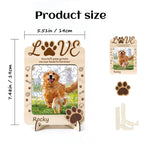 Close up of custom engraved wooden pet photo puzzle pieces -product size