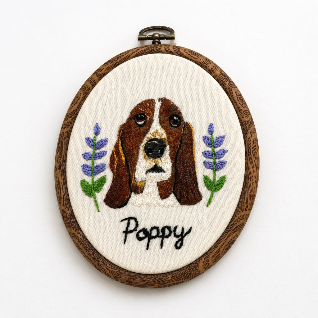 Custom Pet Portrait Embroidery Hoop – Personalized Pet Wall Art