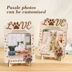Custom wooden pet photo puzzle with personalized dog face and name