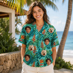 man wearing custom face hawaiian shirt at beach vacation summer outfit