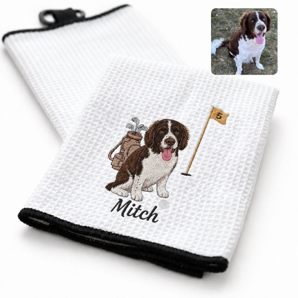 Custom Embroidered Pet Golf Towel with Carabiner – Personalized Dog & Cat Golf Gift