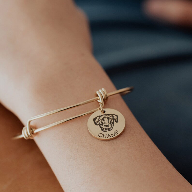 Personalized Pet Portrait Bangle(Deep Engraved)