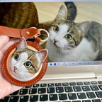 Custom Pet Portrait Keychain – Handmade Leather Pet Memorial Gift