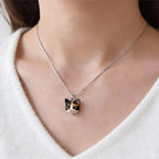 Personalized pet necklace worn on neck showing custom 3D pet pendant