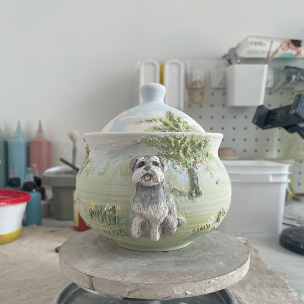 Custom Ceramic Pet Urn with 3D Portrait – Personalized Memorial