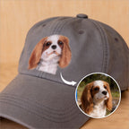 person wearing custom pet hat embroidered dog cat portrait cap outdoor