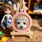 handmade leather dog pet portrait keychain close up engraving detail