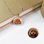 hand painted pet portrait on pearl necklace jewelry detail close up