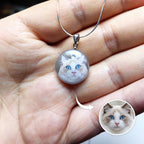 hand painted pet portrait on pearl necklace jewelry detail close up