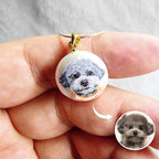 hand painted pet portrait on pearl necklace jewelry detail close up