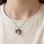 Personalized pet necklace worn on neck showing custom 3D pet pendant