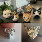 Close up handmade 925 silver pet portrait pendant necklace detail