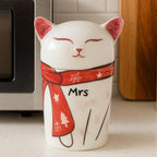 Personalized ceramic cat urn for ashes with custom pet photo and name