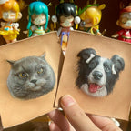 handmade leather pet portrait keychain close up engraving detail
