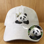 embroidery pet portrait hat close up stitching detail baseball cap custom