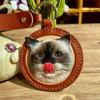 Custom Pet Portrait Keychain – Handmade Leather Pet Memorial Gift