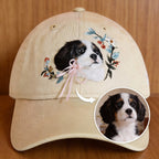 embroidery pet portrait hat close up stitching detail baseball cap custom