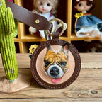 Custom Pet Portrait Keychain – Handmade Leather Pet Memorial Gift