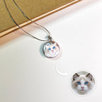 hand painted pet portrait on pearl necklace jewelry detail close up