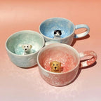 Close up handmade ceramic dog figurine on custom 3D pet mug