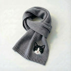 Custom knit scarf with personalized pet portrait of dog or cat face for pet lovers gift