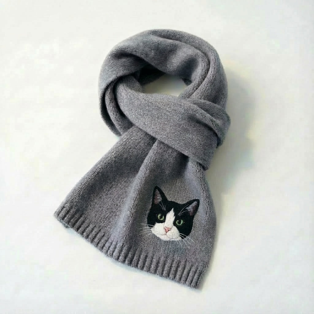 🧣 Custom Pet Portrait Knit Scarf – Cozy Personalized Scarf for Pet Lovers