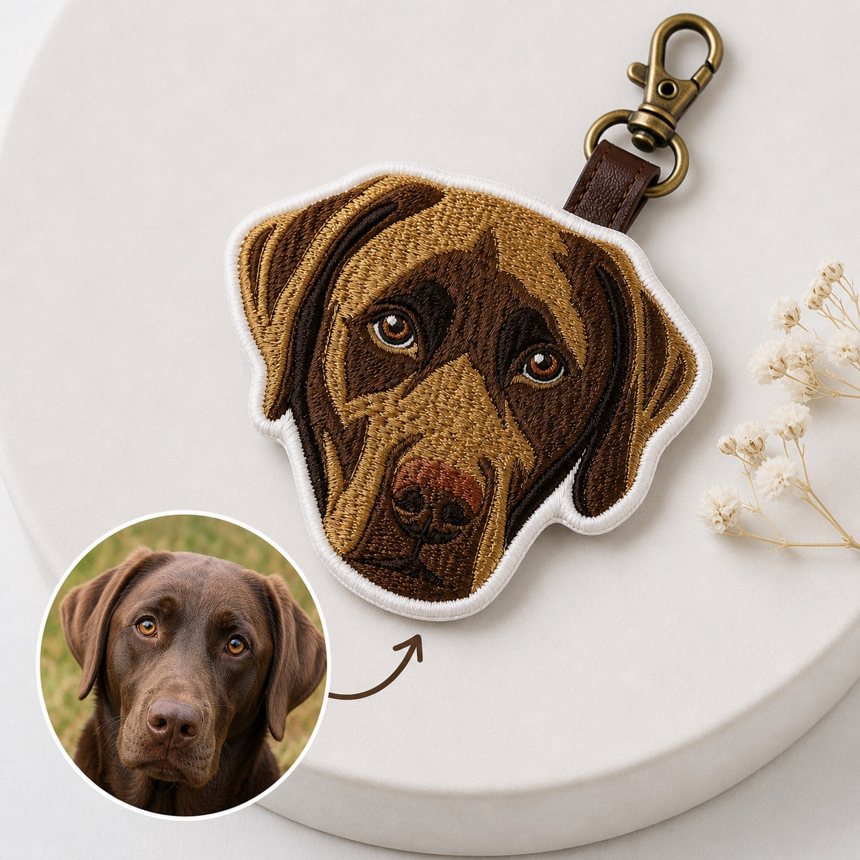 Custom Pet Embroidered Keychain, Dog Face Keychain, Personalized Pet Portrait, Tatami Embroidery Tag, Memorial Gift for Dog Lovers