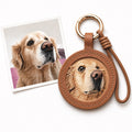 Custom Leather Pet Portrait Keychain – Handmade Embossed Pet Memorial Keyring