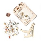 Close up of custom engraved wooden pet photo puzzle pieces