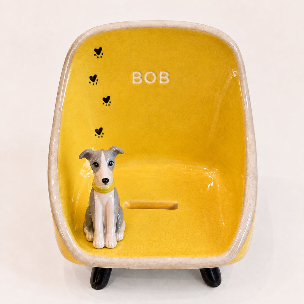 Personalized Ceramic Phone Stand with Custom Pet Figurine – Handmade Pet Lover Gift, Desk Phone Holder, Custom Name Ceramic Stand