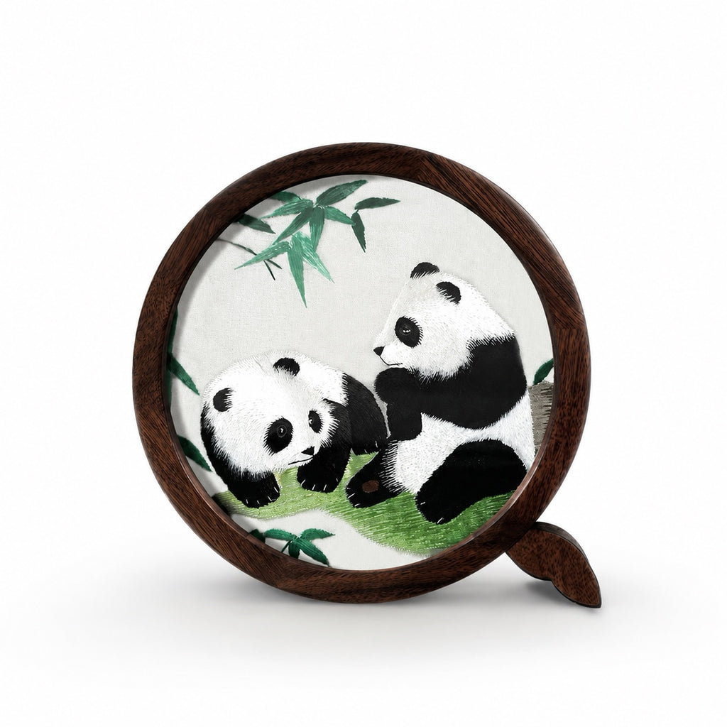 Custom Shu Embroidery Panda Walnut Wood Frame – Personalized Art