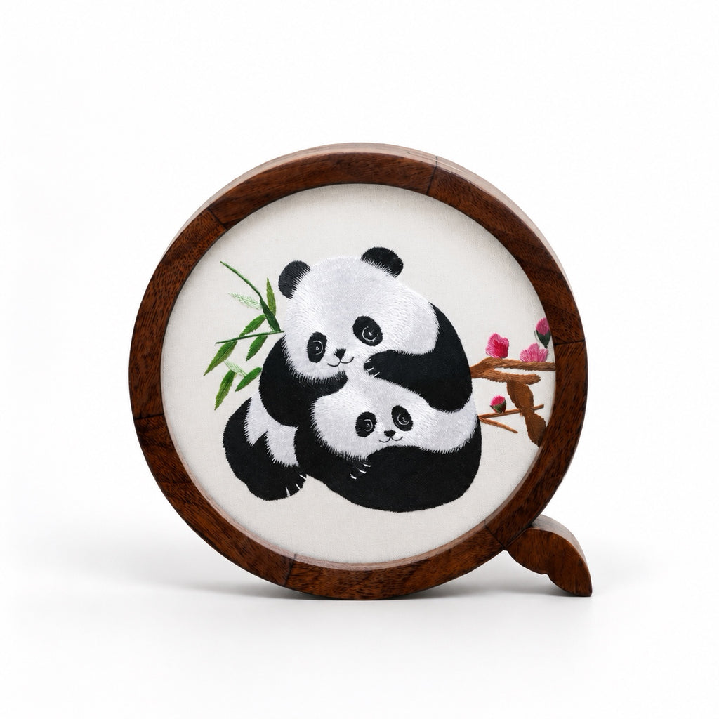 Custom Shu Embroidery Panda Walnut Wood Frame – Personalized Art