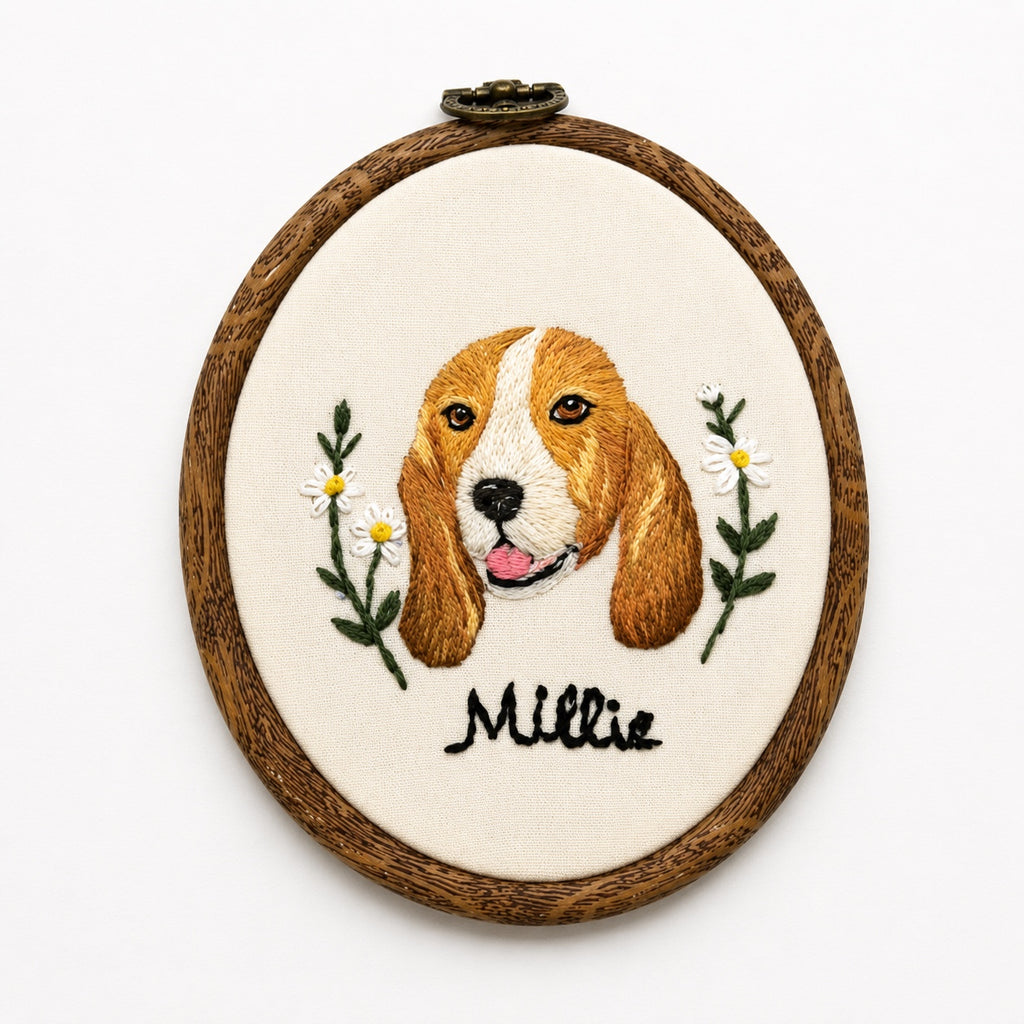 Custom Pet Portrait Embroidery Hoop – Personalized Pet Wall Art