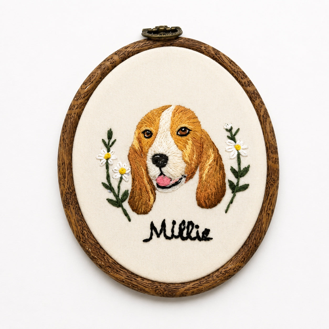 Custom Pet Portrait Embroidery Hoop – Personalized Pet Wall Art