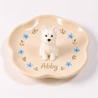 Personalized pet photo jewelry dish with cat or dog figurine
