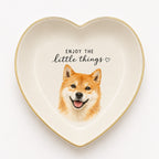 Custom gold rim pet jewelry dish with portrait