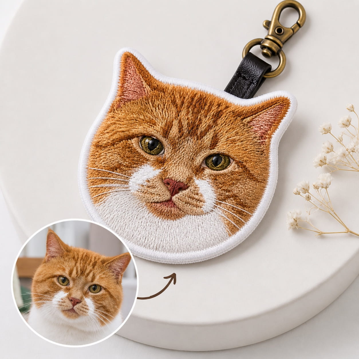Custom Pet Embroidered Keychain, Dog Face Keychain, Personalized Pet Portrait, Tatami Embroidery Tag, Memorial Gift for Dog Lovers