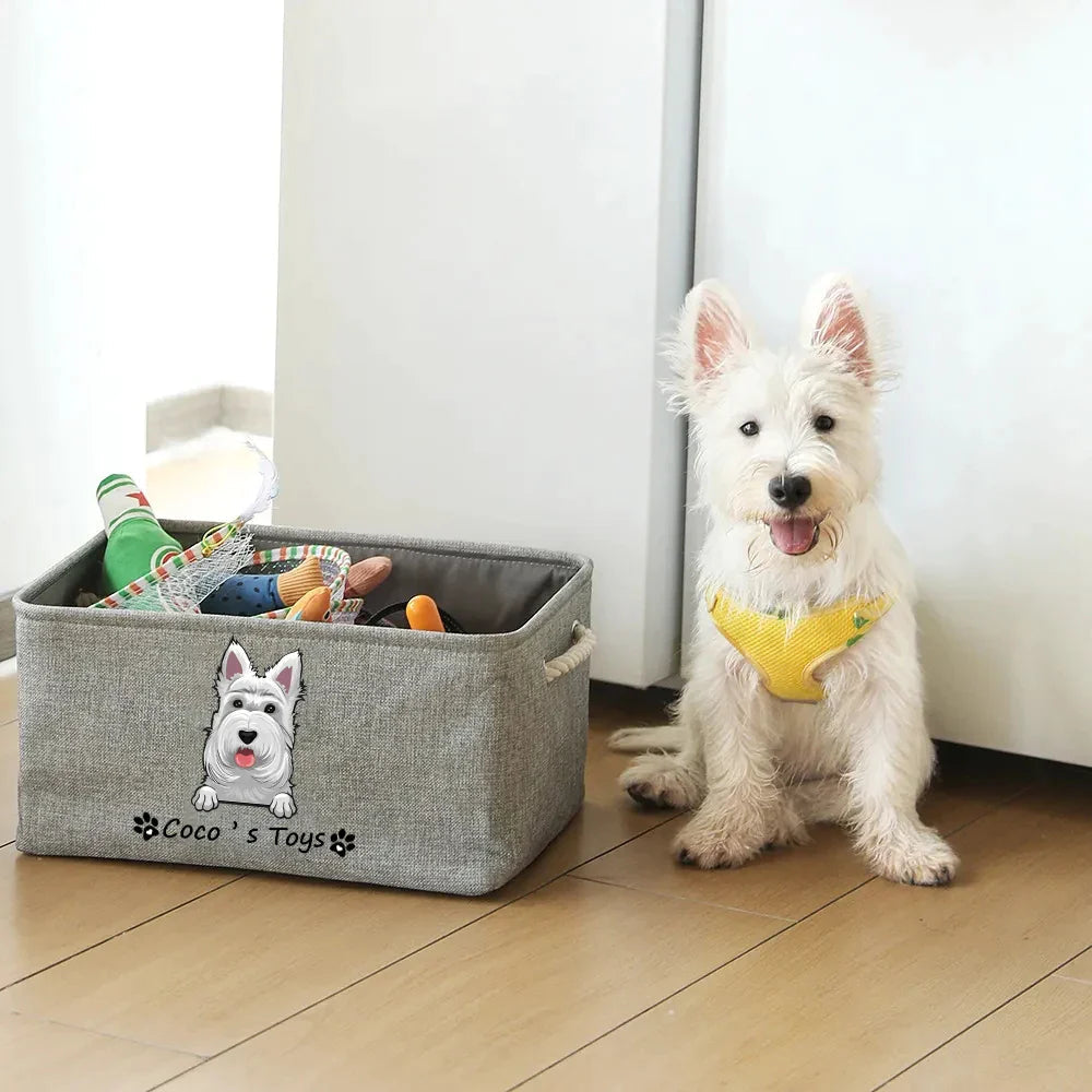 Personalized Dog Toy Basket Free Print Dog Cat Image Name Pet Storage Box