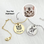 Close up handmade pet portrait charm bracelet detail silver gold rose gold
